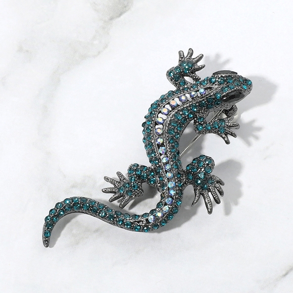 Black Blue Lizard Crystal Bling 2.25" Brooch Pin Pave Rhinestone Accessories - Picture 1 of 4